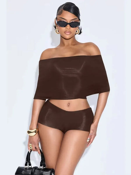 Trendy Crop Pullover Mid Top With Mini Shorts Set