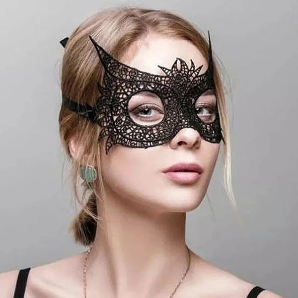 Trendy Black Hollow Out Lace Masquerade Face Mask