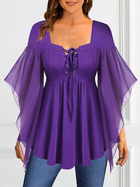 Trendy Chiffon Bandage Pleated Short Sleeve