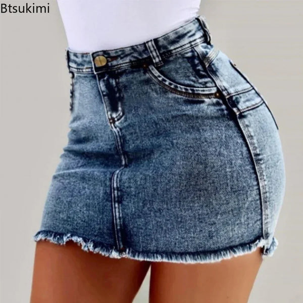 Trendy High Waisted Mini Denim Skirt