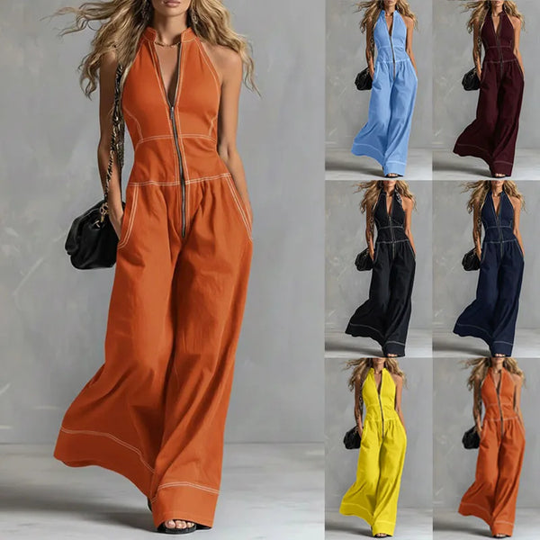 Trendy Sleeveless Loose Wide Leg Jumpsuit