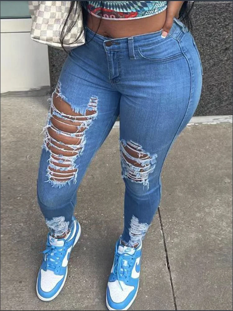 Trendy Ripped High Waist Denim Jeans