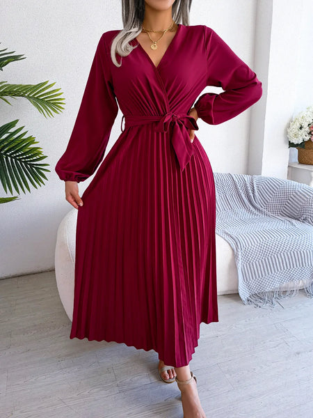 Trendy Pleated Maxi Long Sleeve Dress