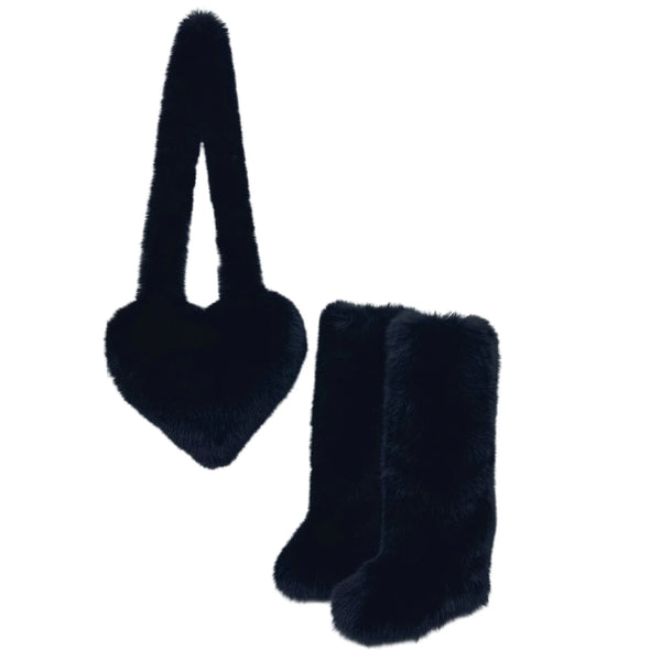 Trendy Heart Shaped Plush Purse And Boots