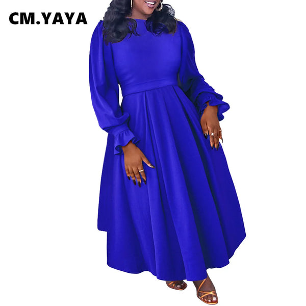 Trendy Plus Size Long Sleeve Pleated Maxi Dress