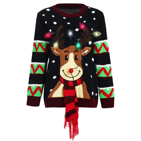 Trendy 3D LED Light Up Ugly Christmas Reindeer Sweater