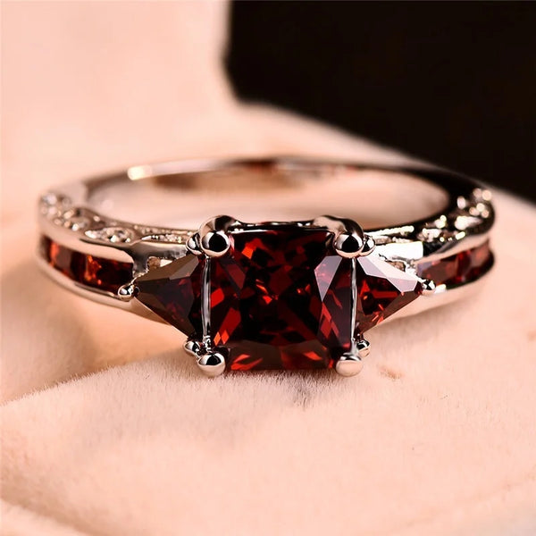 Trendy Ruby Zircon Rhinestone Square Cut Ring