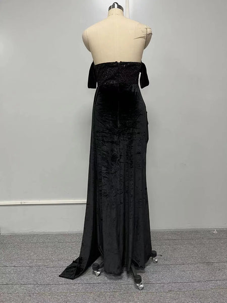 Trendy Black Rhinestone Embedded Lace Mermaid  Dress