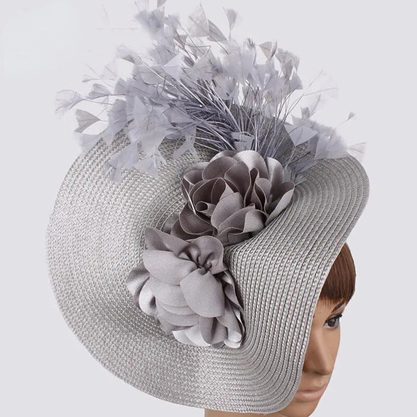 Trendy Fashion Derby Feather White Flower Hat