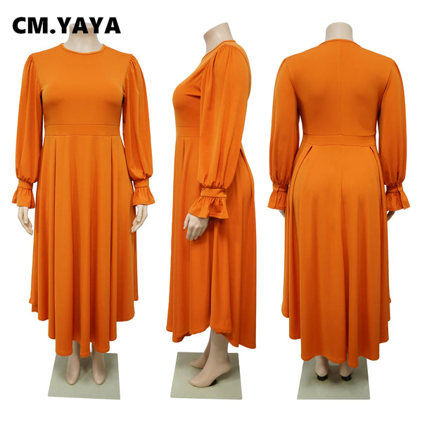 Trendy Plus Size Long Sleeve Pleated Maxi Dress
