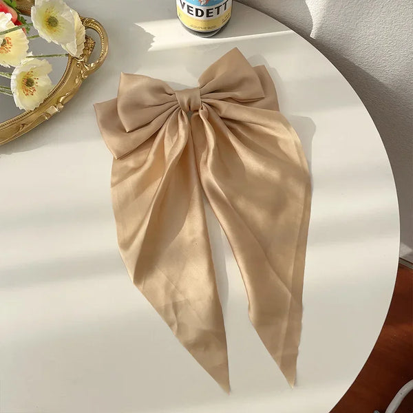 Trendy Bowknot Solid Color Satin Ribbon Hair Clip