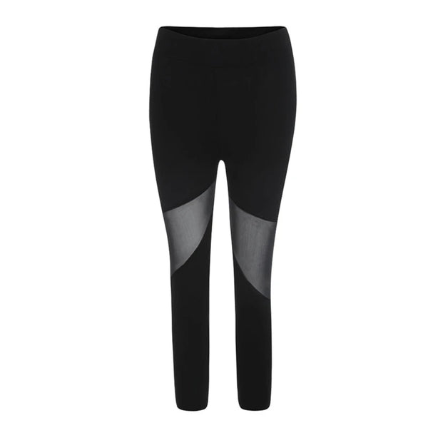 Trendy Black Mesh Patchwork Capri Leggings