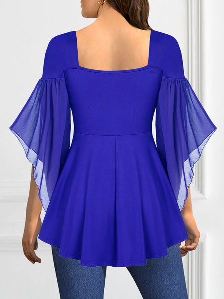 Trendy Chiffon Bandage Pleated Short Sleeve