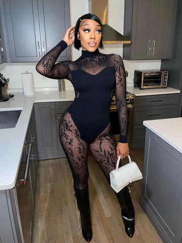 Weird Puss Sexy Hipster Jumpsuit Women Jacquard Coquette Patchwork Skinny Stretch Midnight Club Activity Button Workout Overalls