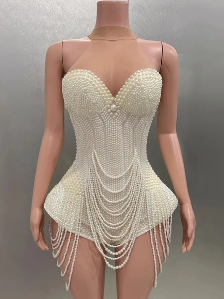 Trendy Pearl Halter Backless Bodysuit