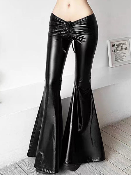 Trendy Black Low Rise Faux Leather Pants