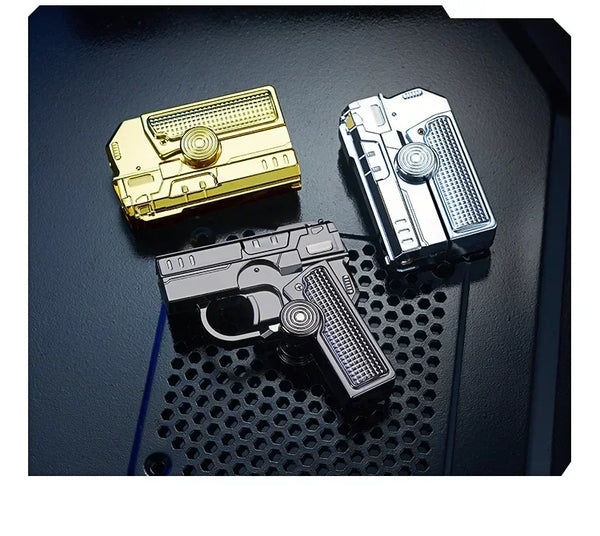 Metal Folding Gun Style Inflatable Lighter Windproof Butane Gas Jet Red Flame Gyroscope Lighter with Laser for Men's Small Tool