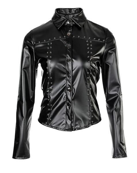 Trendy Black Studded Long Sleeve Shirt