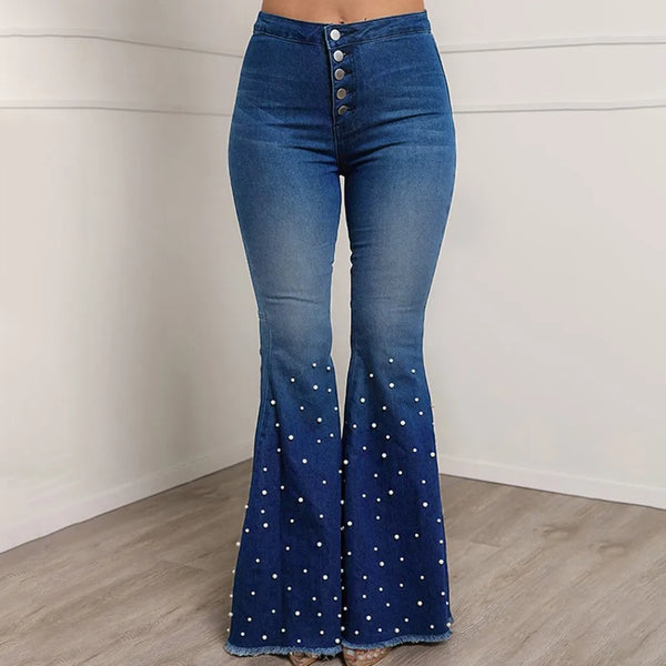 Trendy Denim High Waist  Bell-Bottom Pants