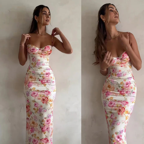 Trendy Floral Maxi Spaghetti Strap Dress