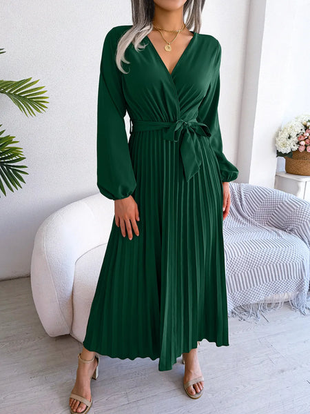 Trendy Pleated Maxi Long Sleeve Dress