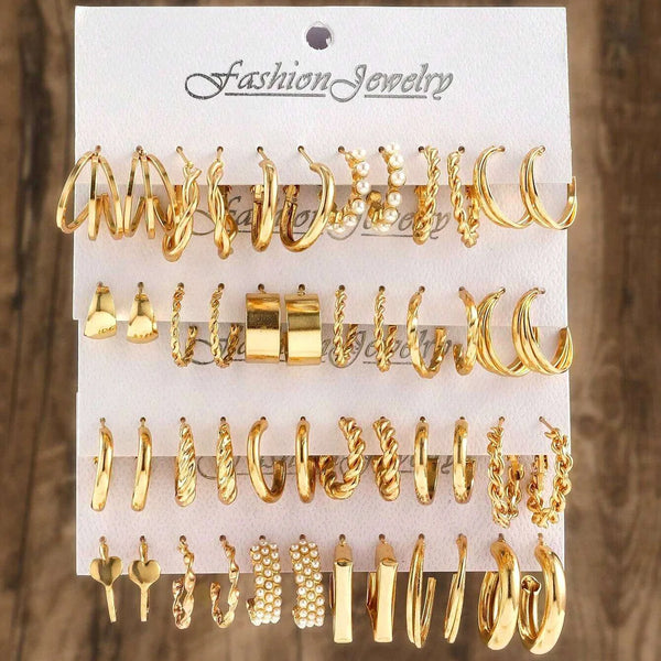 48Pcs/Set Of Fashion Earrings With Various Elements Such As Butterfly, Heart-Shaped, Faux Pearl, Rhinestone, Geometric Design