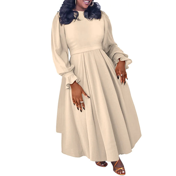 Trendy Plus Size Long Sleeve Pleated Maxi Dress