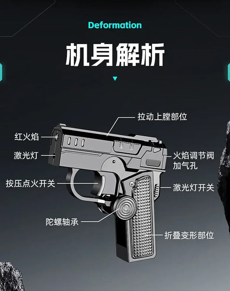 Metal Folding Gun Style Inflatable Lighter Windproof Butane Gas Jet Red Flame Gyroscope Lighter with Laser for Men's Small Tool