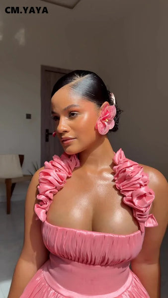 Trendy Ruffle Halter Swing Ball Party Dress