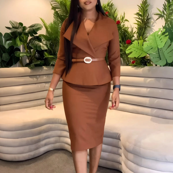 Trendy Plus Size Conservative Blazer And Skirt Set