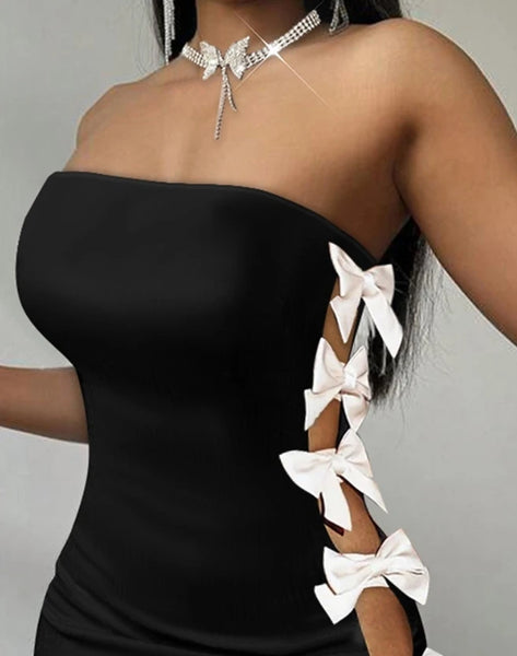 Trendy Bowknot Bandeau Hollow Out Party Dress