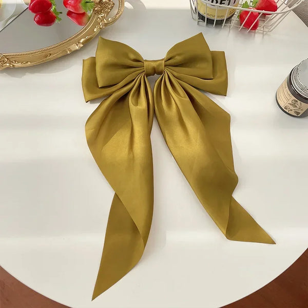 Trendy Bowknot Solid Color Satin Ribbon Hair Clip