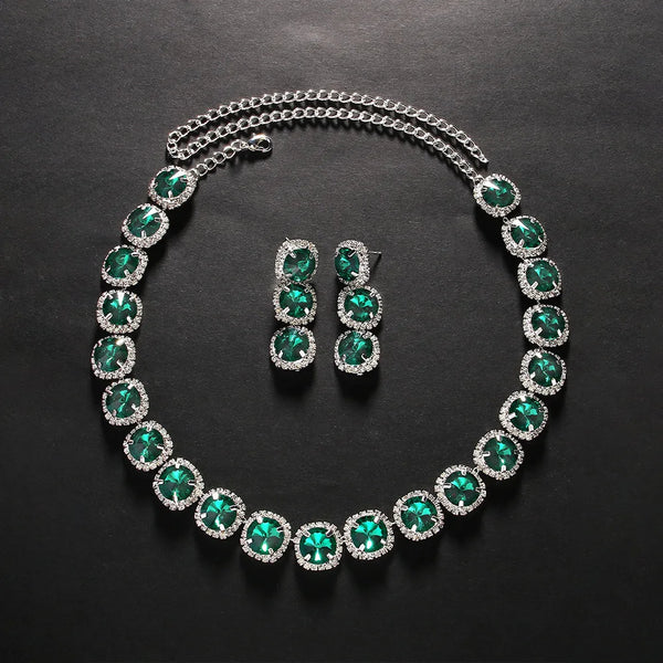 Stonefans Square Necklace and Earrings Set for Women Wedding Gift Green Accessories Jewelry Sets Luxury 2024 Designs Girls