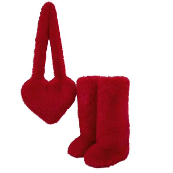 Trendy Heart Shaped Plush Purse And Boots