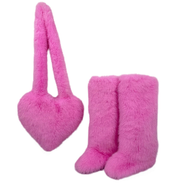 Trendy Heart Shaped Plush Purse And Boots