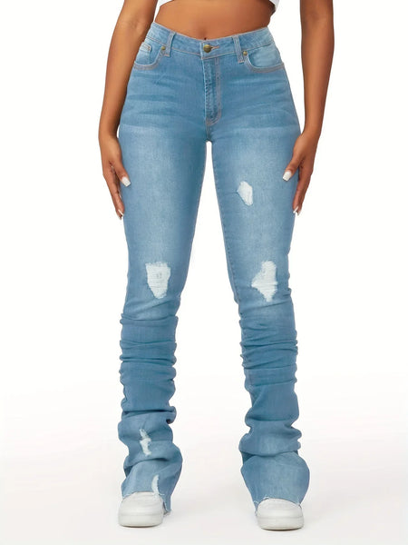 Trendy Ripped Denim Washed Scrounged Jeans