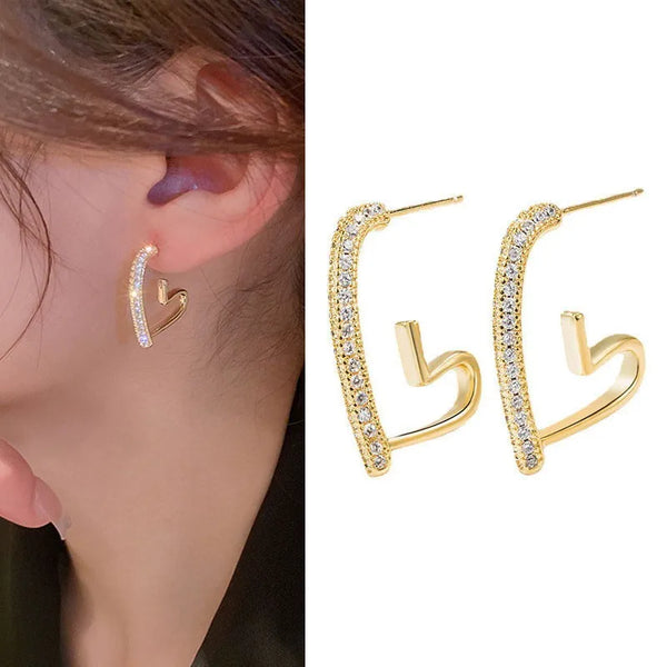 925 Silver Needle Korean Fashion Crystal Heart Earrings For Women Jewelry 2025 Trending New Luxury Women's Hoop Earrings Brincos