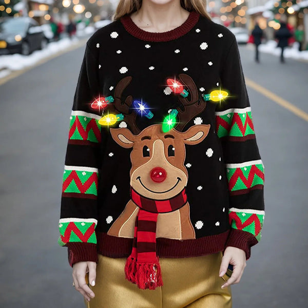 Trendy 3D LED Light Up Ugly Christmas Reindeer Sweater