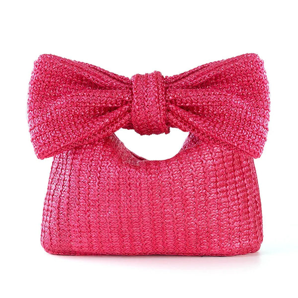 Trendy Straw Clutch Bow Purse
