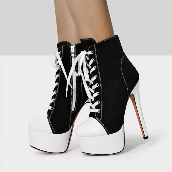 Trendy Platform Canvas Ankle Heel Boots