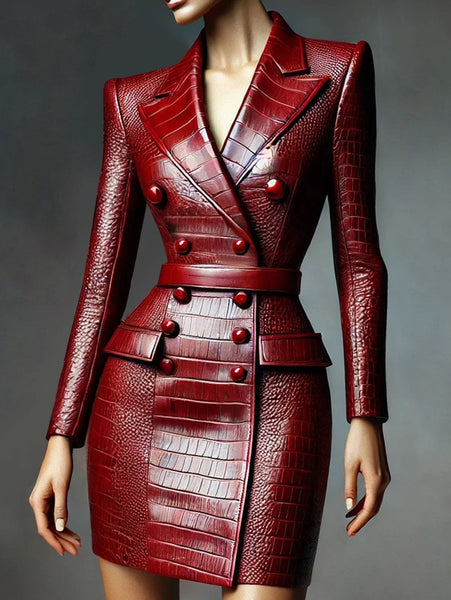 Trendy Double Breasted Alligator Inspired Fashion Dress