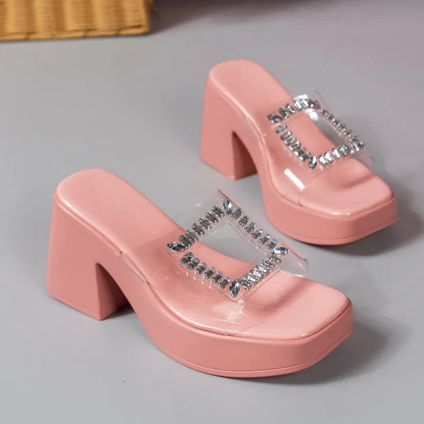 Trendy Square Toe Platform High Heeled Sandals