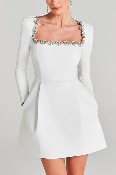 Trendy Velvet Square Beaded Collar Dress