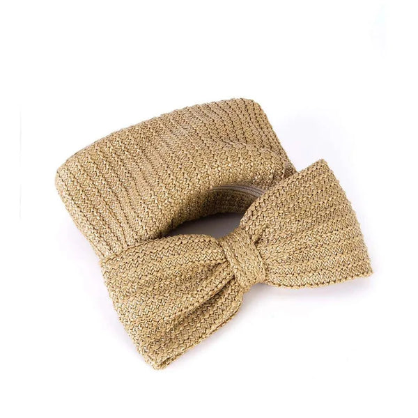 Trendy Straw Clutch Bow Purse