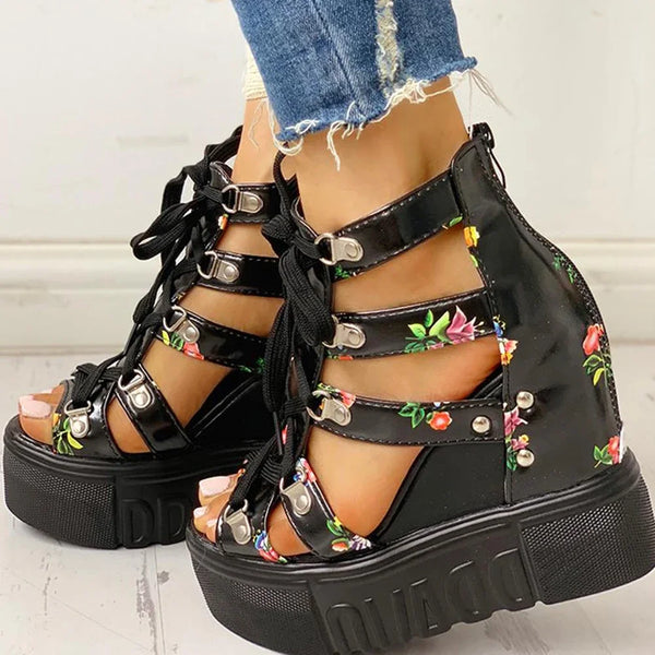 Trendy Floral Platform High Heel Sandals