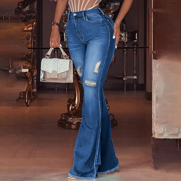 Vroue-Jeans Retro Effekleur Hoëmiddellyf Rek-Denim Langbroek Sexy Ontwerp Jeans Mode Straatdrag Alledaagse Vroulike Rekbroek