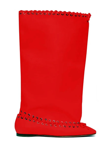 Trendy Wide Knee High Cross Tied Flat Sole Boots