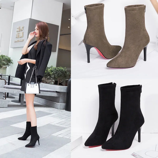 Trendy Pointed Toe Stiletto Boot Heels