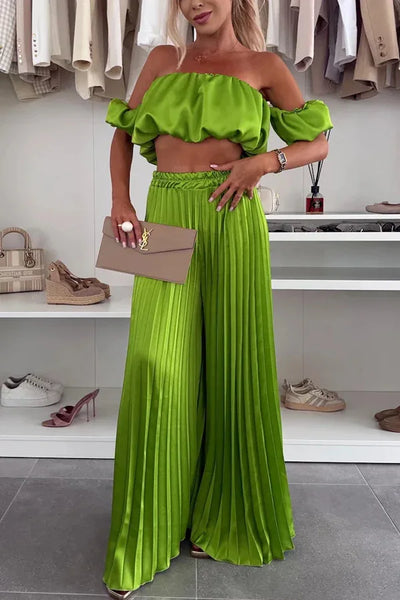 Trendy Ruffle Tube Top With Pleated Pants