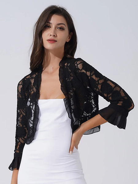 Trendy Lace Ruffle Floral Crop Jacket
